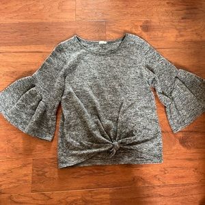 Bell sleeve grey tie sweater